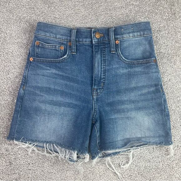 Madewell Denim Shorts Women's 23 Blue High Rise Cut Off Medium Wash Preppy - Picture 1 of 9